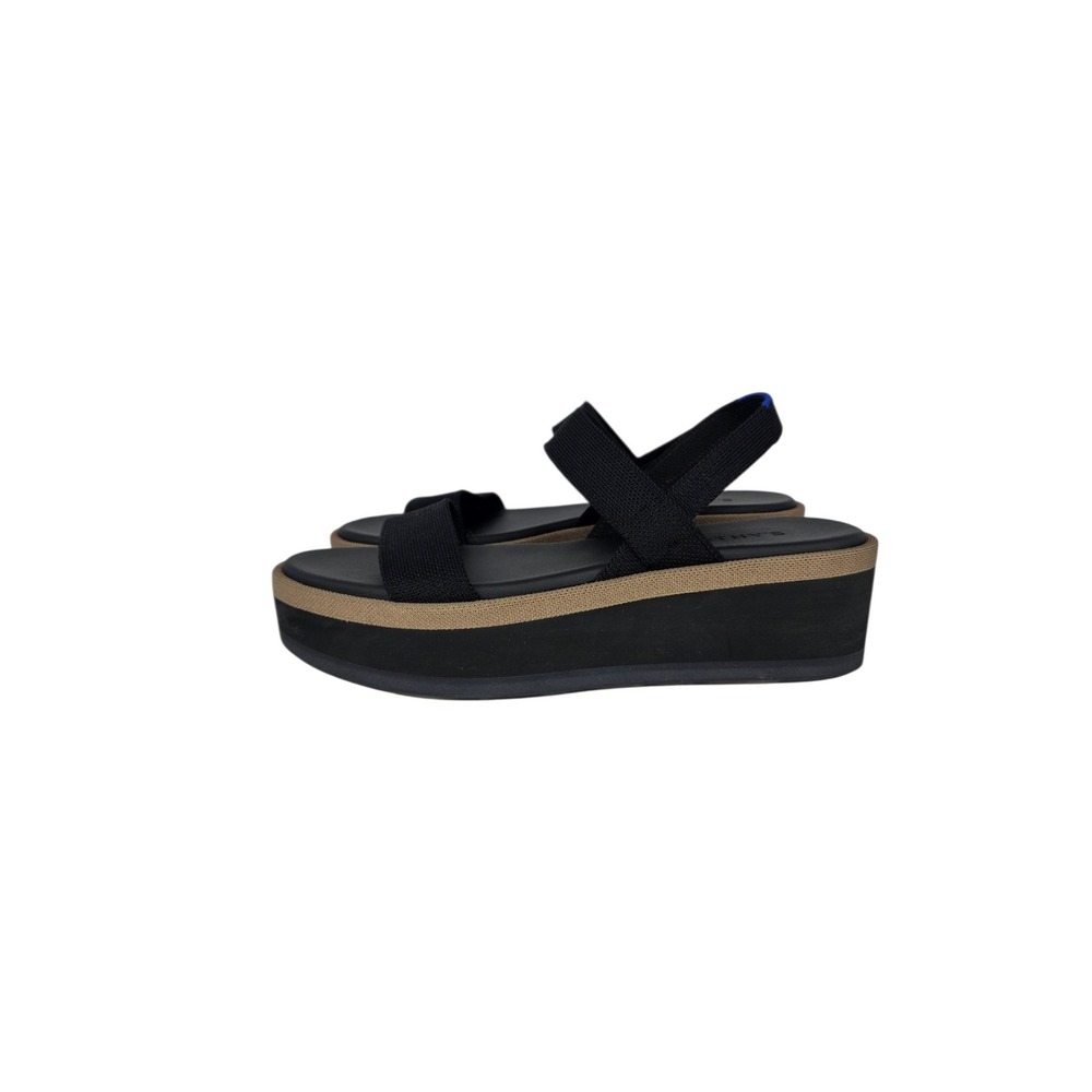 Rothy's The Light Weight Sandal Womens 8.5 Black Knit Platform Wedge Strappy GUC